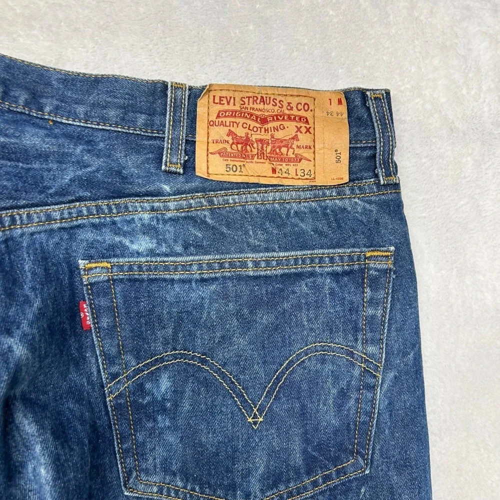 Levi's 501 Jeans Men's Blue‎ Denim Relaxed Straight Button Fly 41X31.5 - Flaws